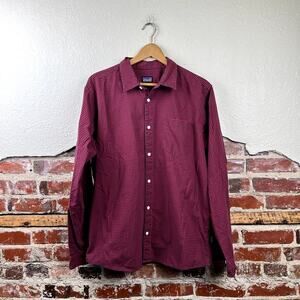 Patagonia Shirt Size Large Red Blue Gingham Organic Cotton Long Sleeve Button Up